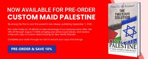 Custom Maid Palestine pre-order banner over bright-red background